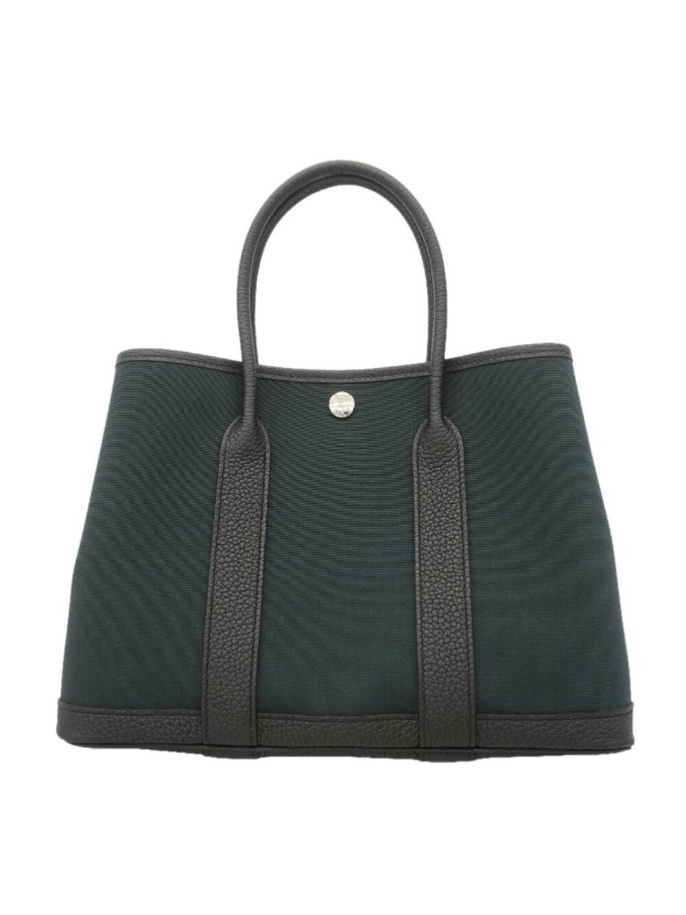 Hermes Tote Bag Garden Party TPM Toile Officier Negonda Black Khaki Silver